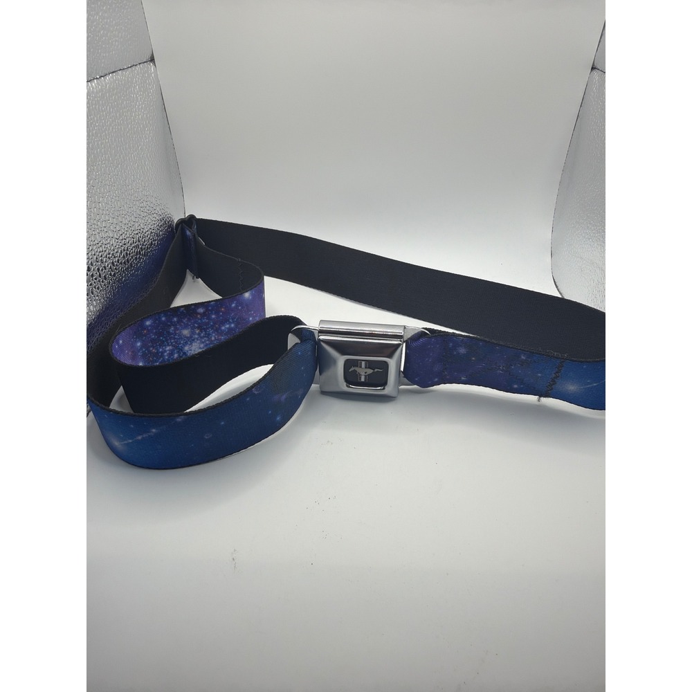 Buckle-Down Ford Mustang Seatbelt Belt Galaxy Space Print Purple Blue Chrome